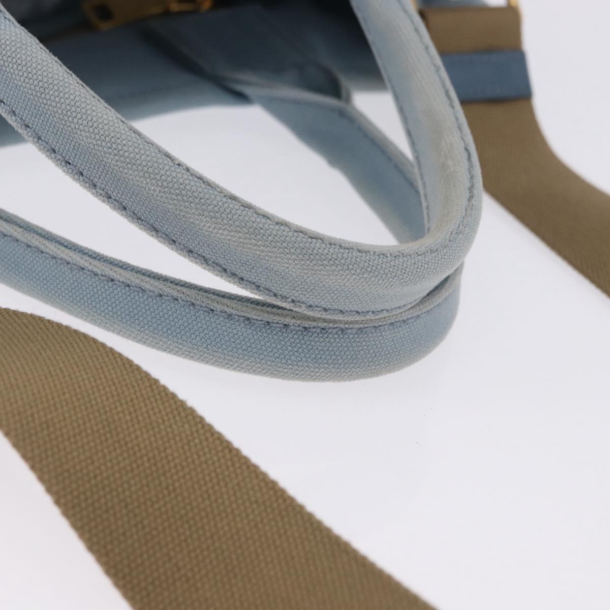 PRADA Hand Bag Straw 2way Light Blue Gold Auth 197472A
