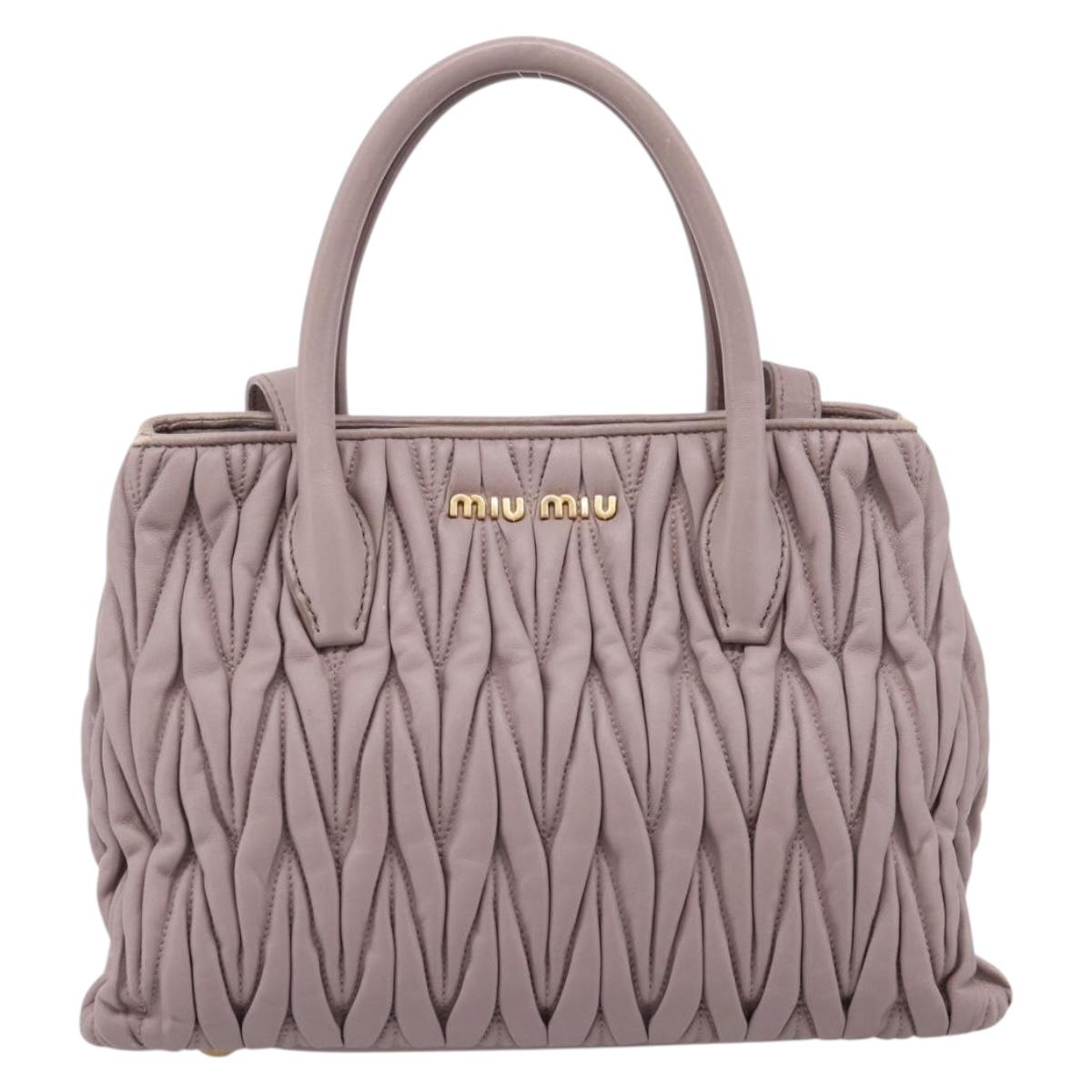 Miu Miu Matelasse Hand Bag Leather 2way Gray Gold Auth 197475A