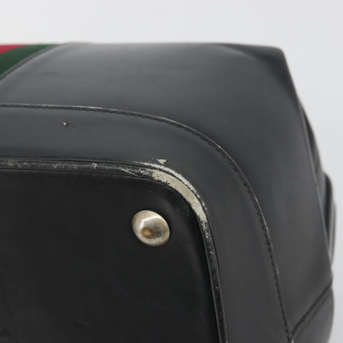 GUCCI Web Sherry Line Boston Bag Leather Black Gold Auth 197480