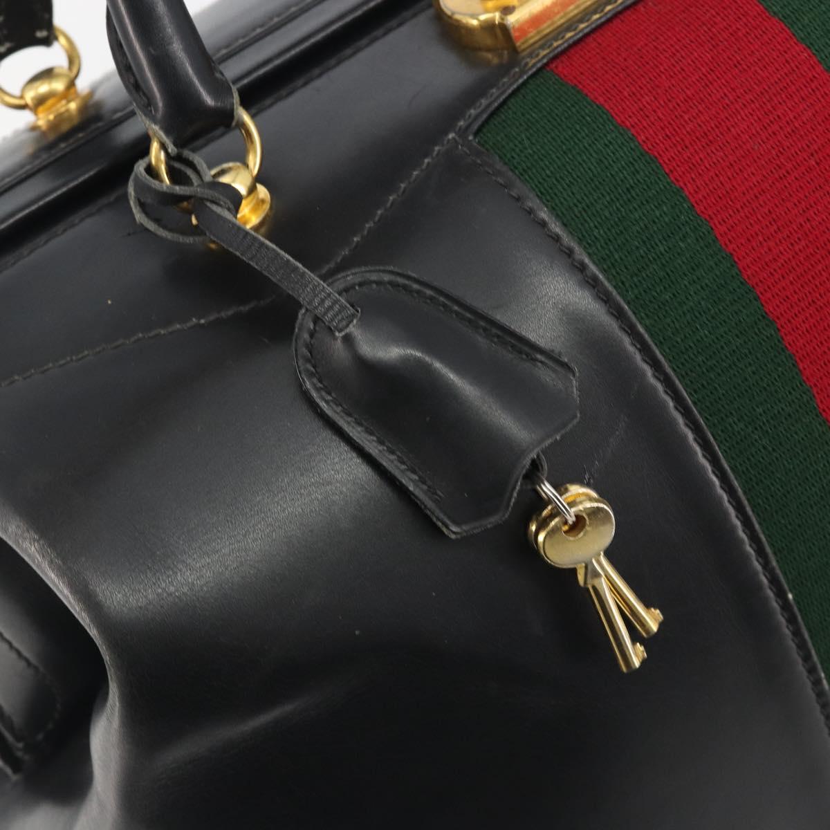 GUCCI Web Sherry Line Boston Bag Leather Black Gold Auth 197480