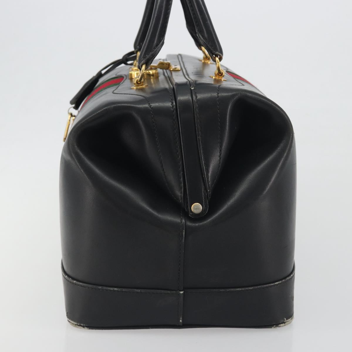 GUCCI Web Sherry Line Boston Bag Leather Black Gold Auth 197480