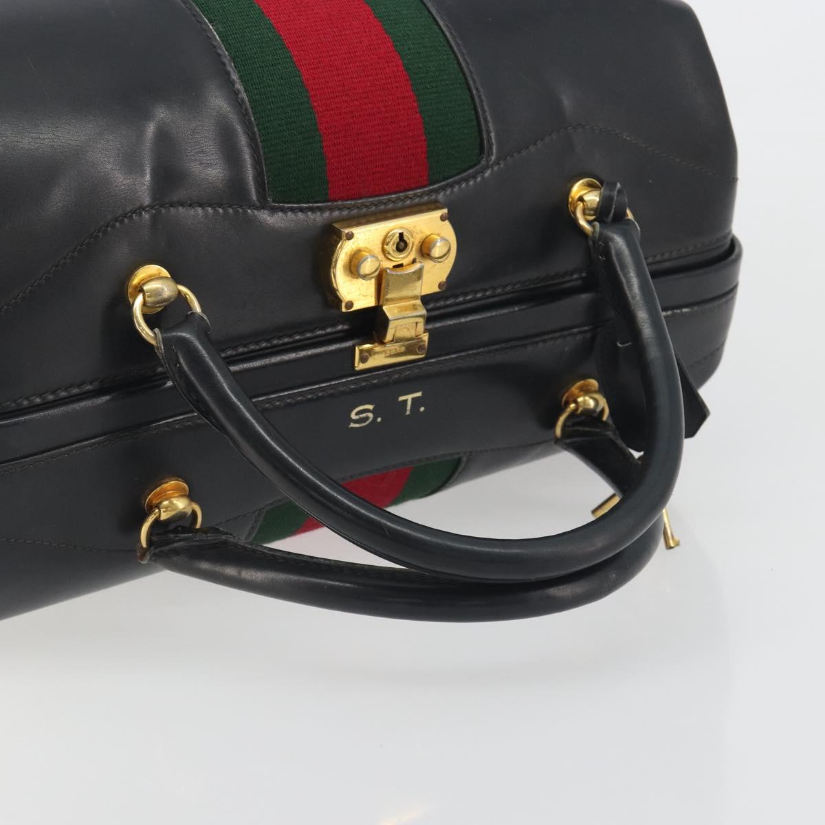 GUCCI Web Sherry Line Boston Bag Leather Black Gold Auth 197480