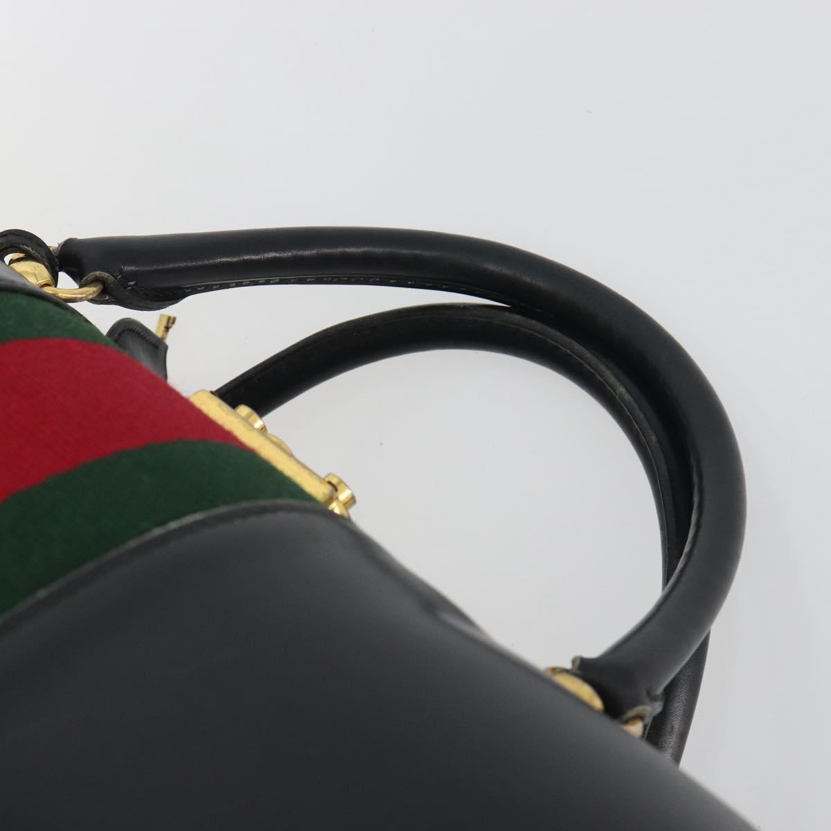 GUCCI Web Sherry Line Boston Bag Leather Black Gold Auth 197480
