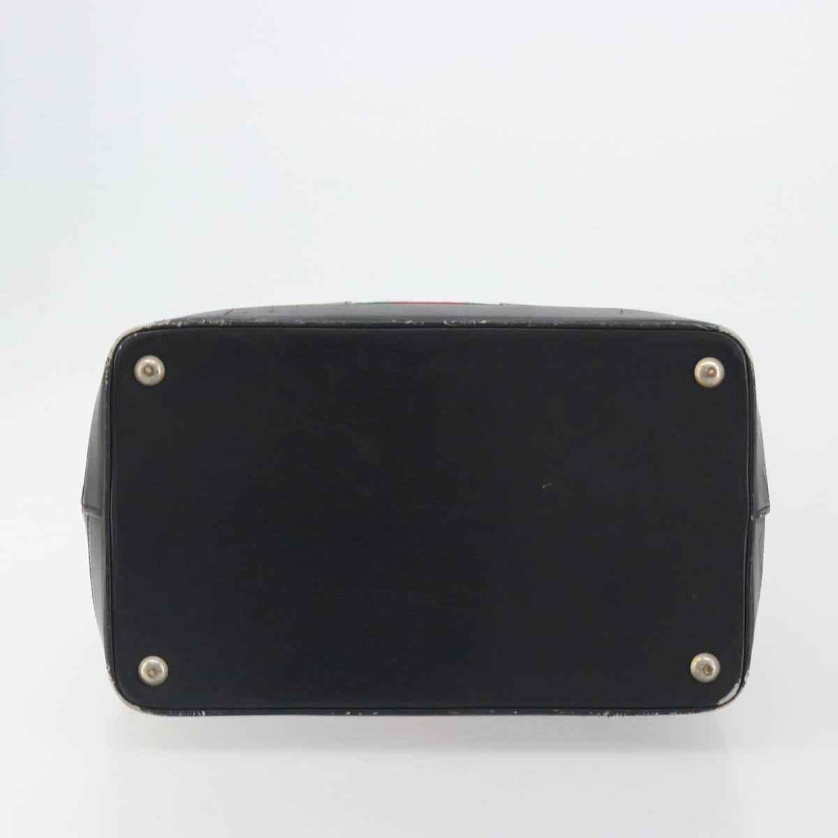 GUCCI Web Sherry Line Boston Bag Leather Black Gold Auth 197480