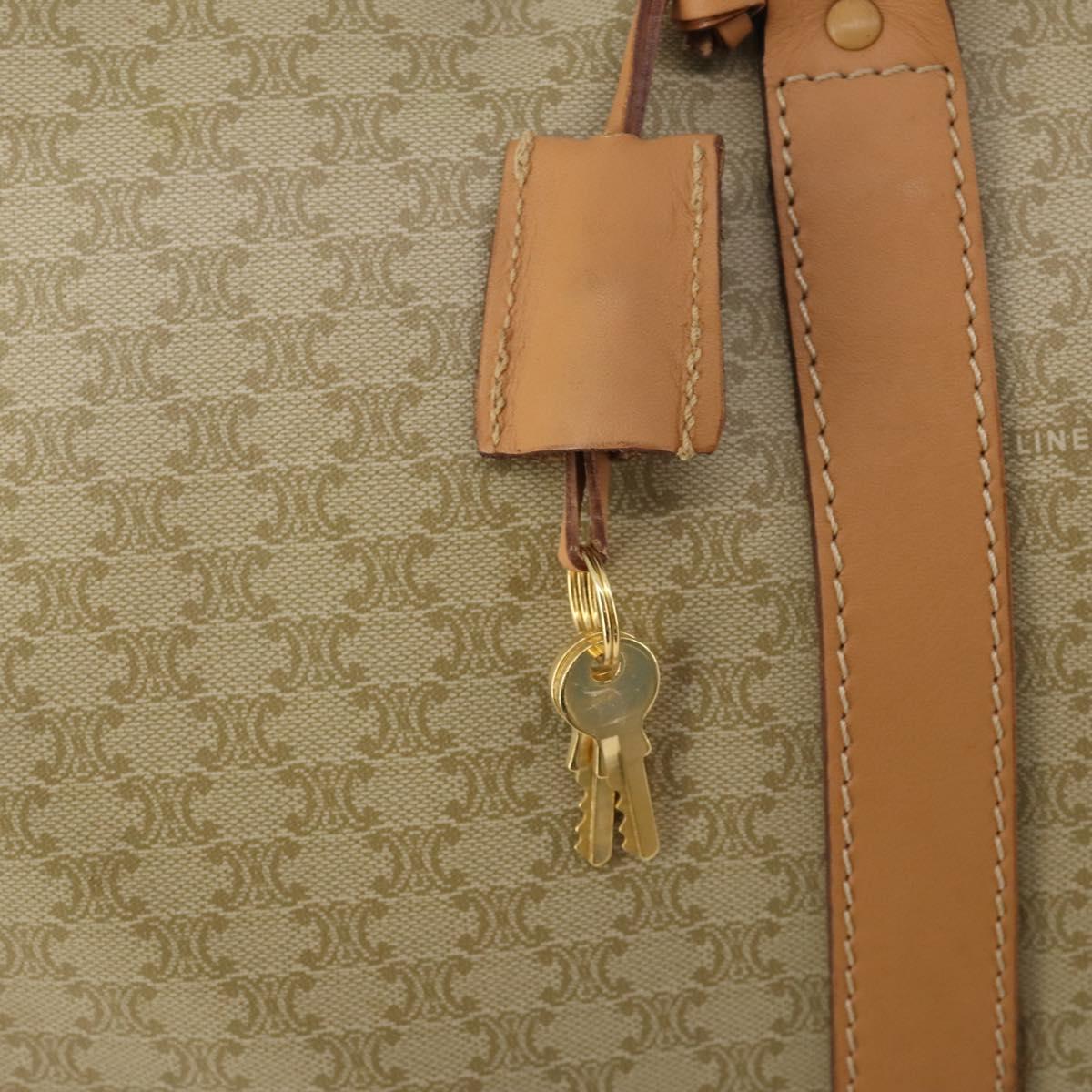 CELINE Macadam Canvas Boston Bag PVC Beige Gold Auth 197482A