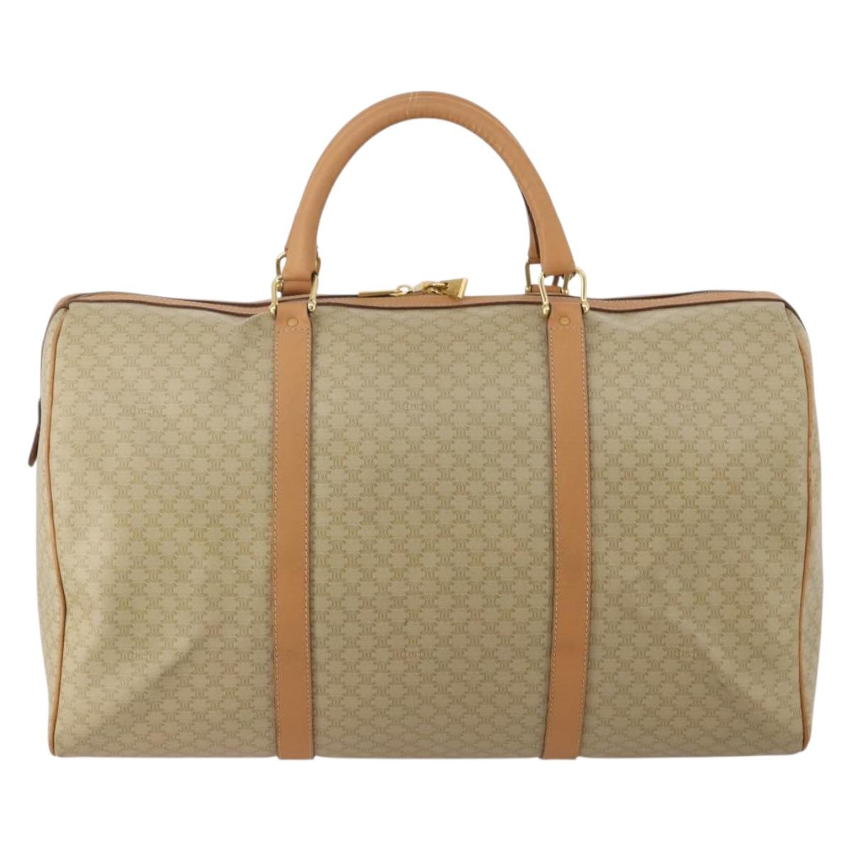 CELINE Macadam Canvas Boston Bag PVC Beige Gold Auth 197482A