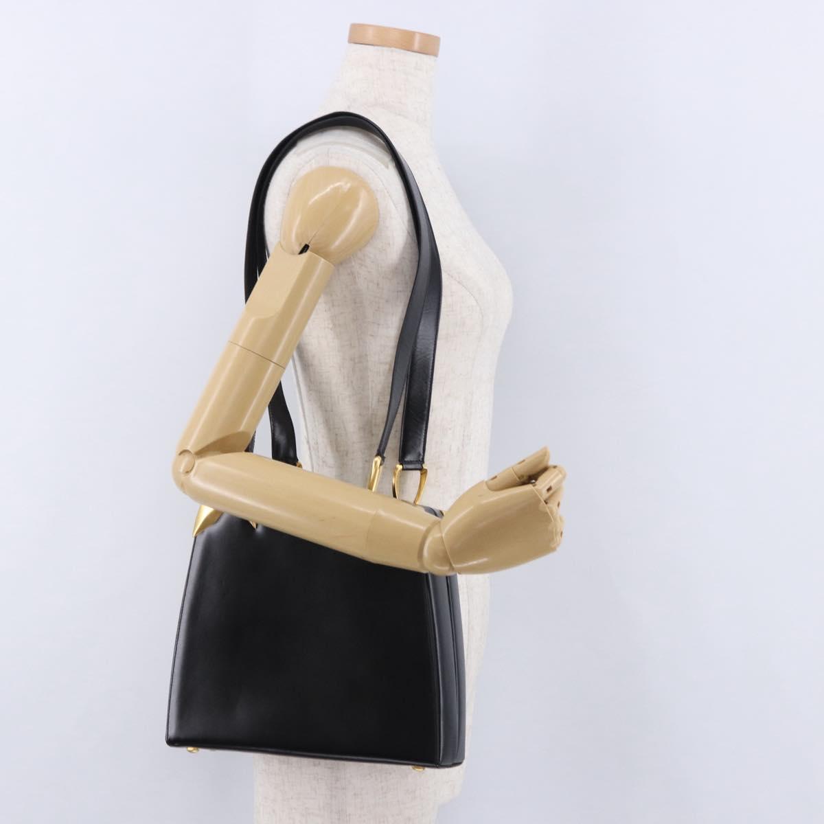 CELINE Shoulder Bag Leather Black Gold Auth 197483A