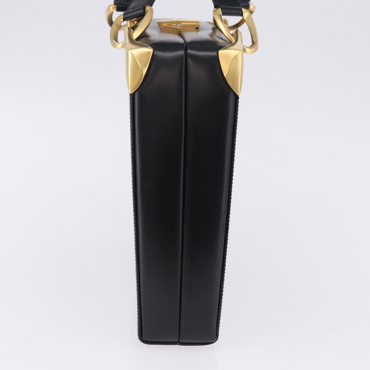 CELINE Shoulder Bag Leather Black Gold Auth 197483A