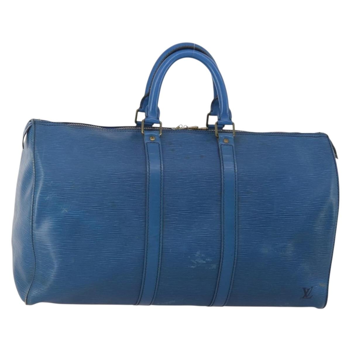 LOUIS VUITTON Epi Keepall 45 Boston Bag Blue M42975 LV Auth 197485