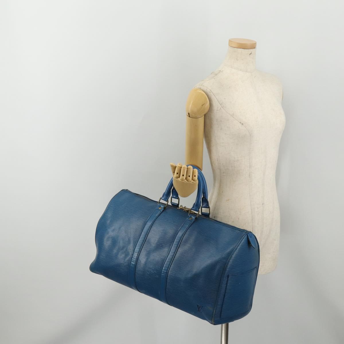 LOUIS VUITTON Epi Keepall 45 Boston Bag Blue M42975 LV Auth 197485