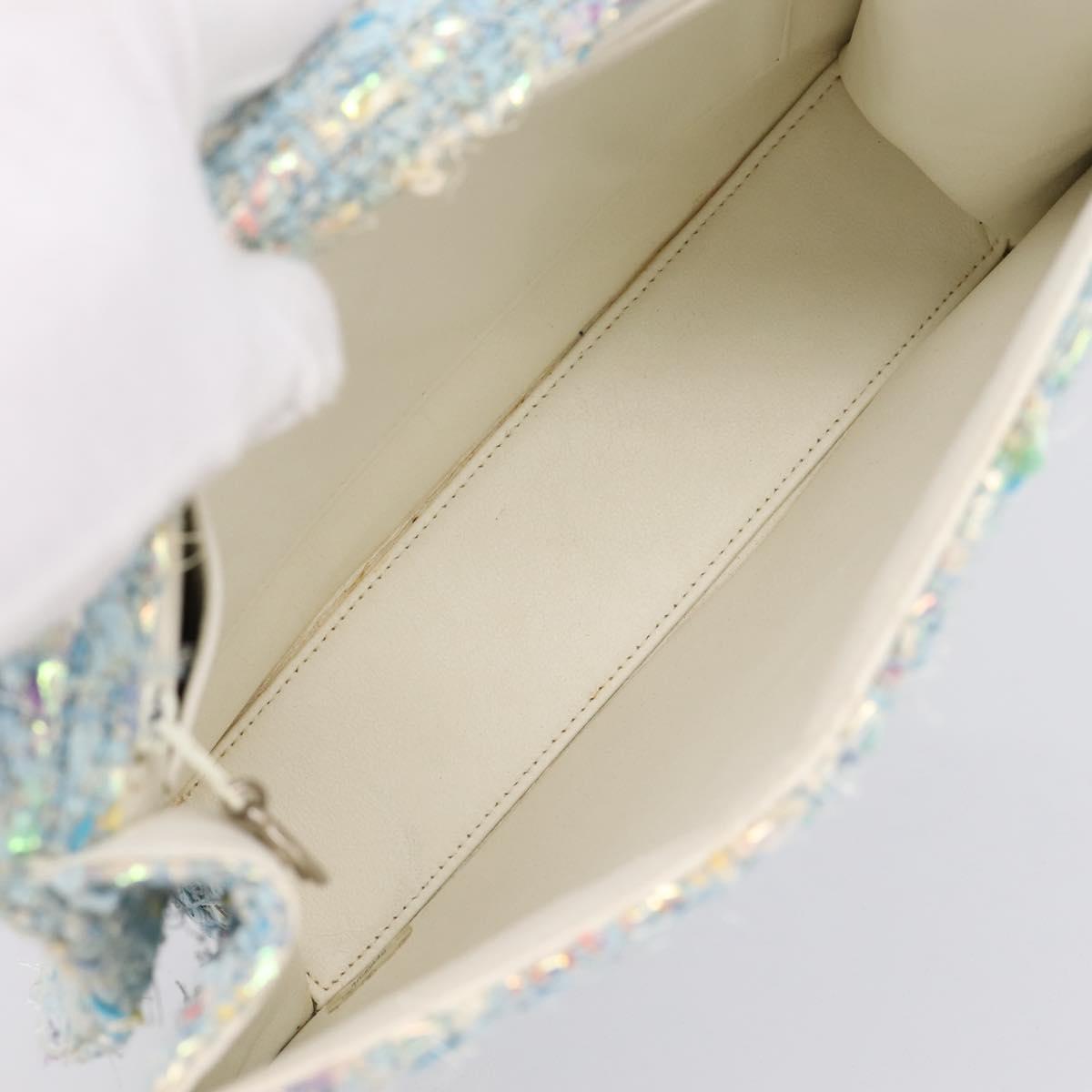 CHANEL COCO Mark Chain Hand Bag Tweed Light Blue Silver CC Auth 197488SAM