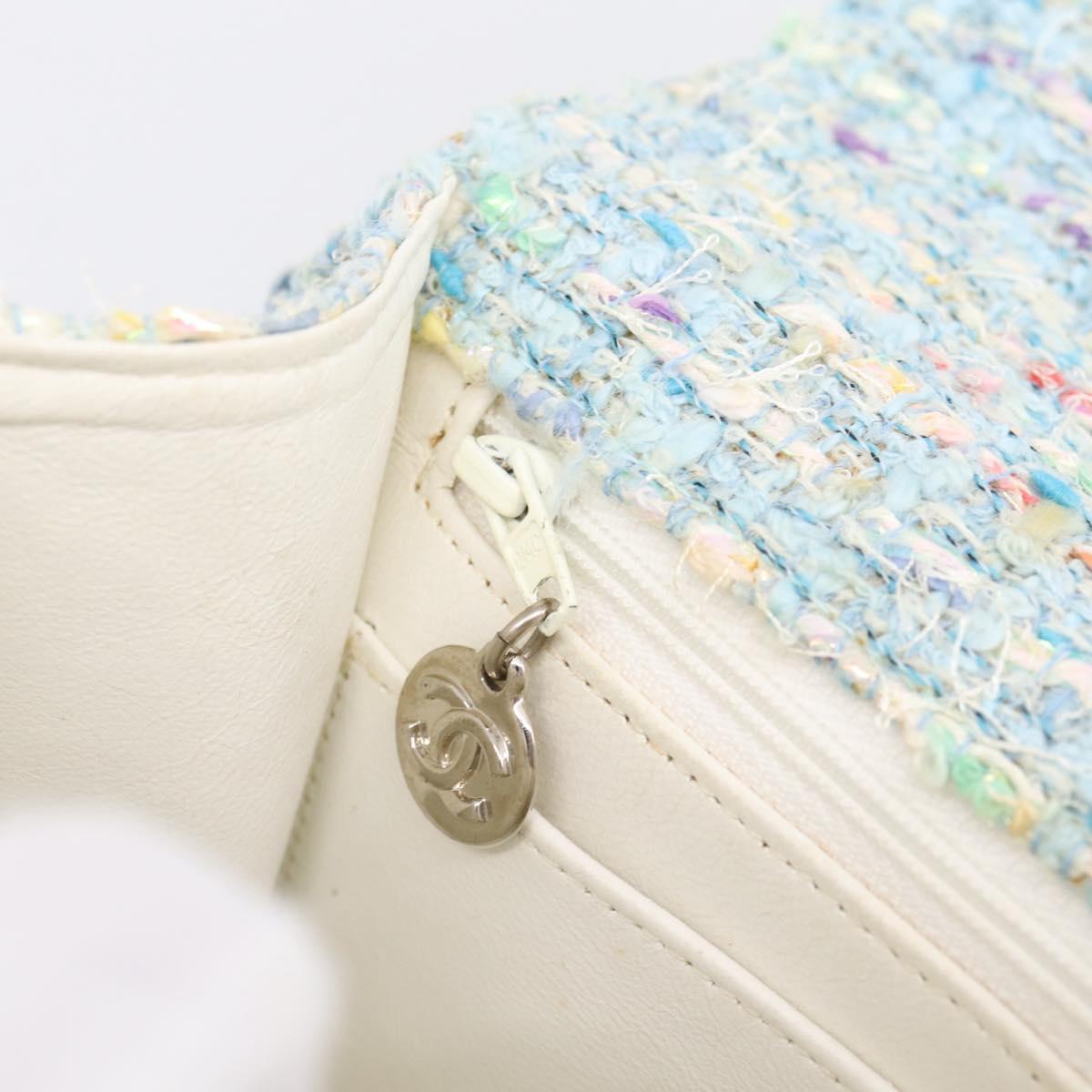CHANEL COCO Mark Chain Hand Bag Tweed Light Blue Silver CC Auth 197488SAM