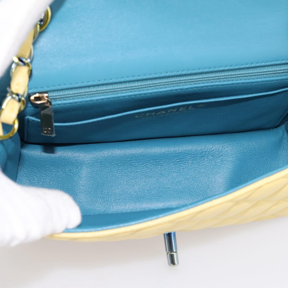 CHANEL Mini Matelasse 20 Chain Shoulder Bag Lamb Skin Yellow CC Auth 197490SV
