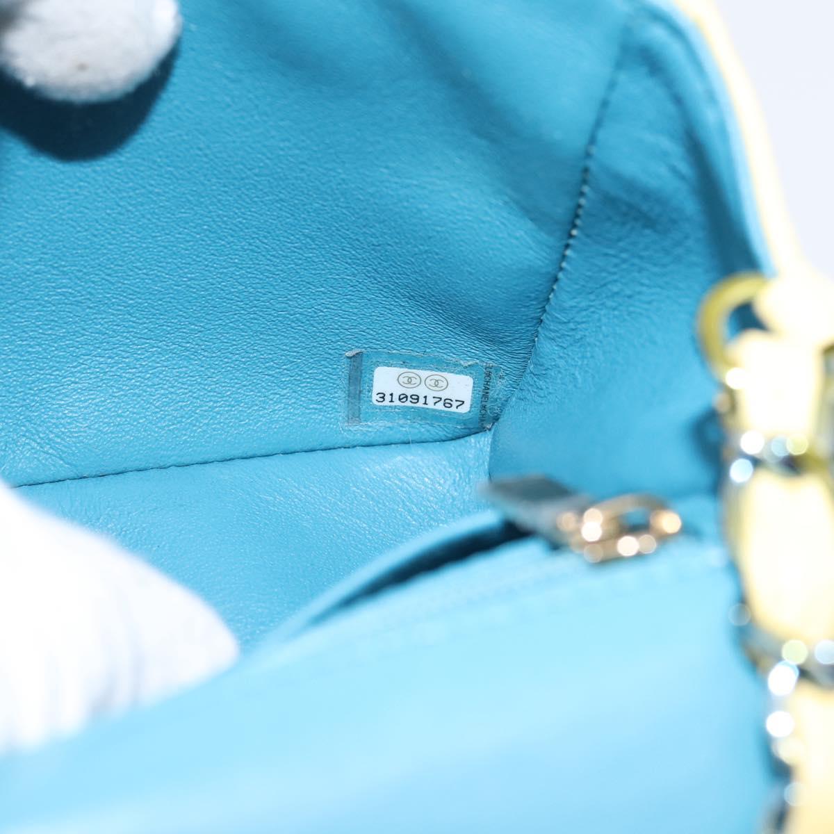 CHANEL Mini Matelasse 20 Chain Shoulder Bag Lamb Skin Yellow CC Auth 197490SV