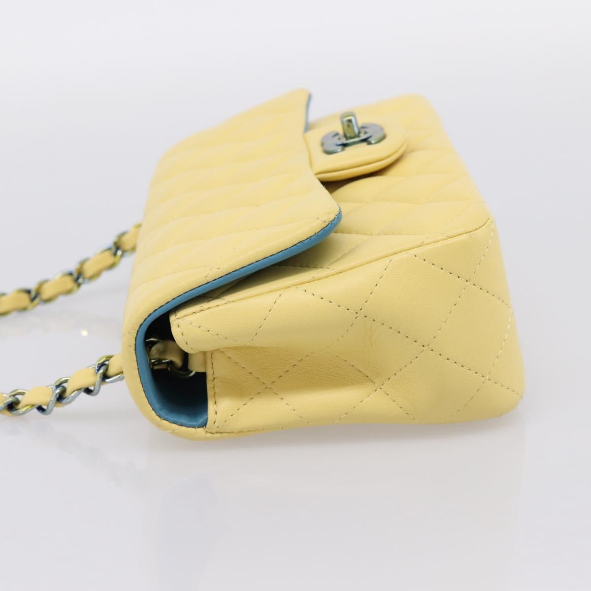 CHANEL Mini Matelasse 20 Chain Shoulder Bag Lamb Skin Yellow CC Auth 197490SV