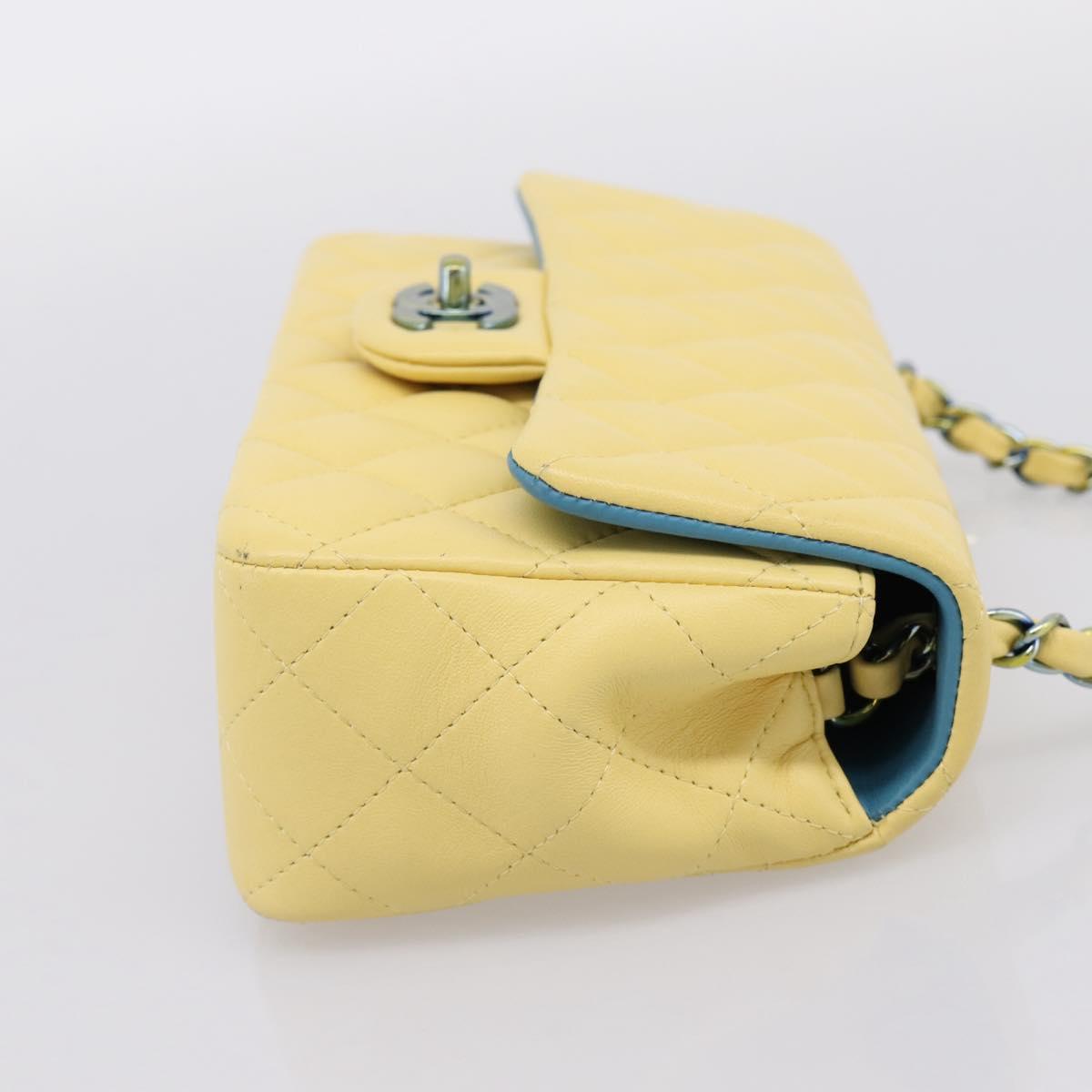 CHANEL Mini Matelasse 20 Chain Shoulder Bag Lamb Skin Yellow CC Auth 197490SV