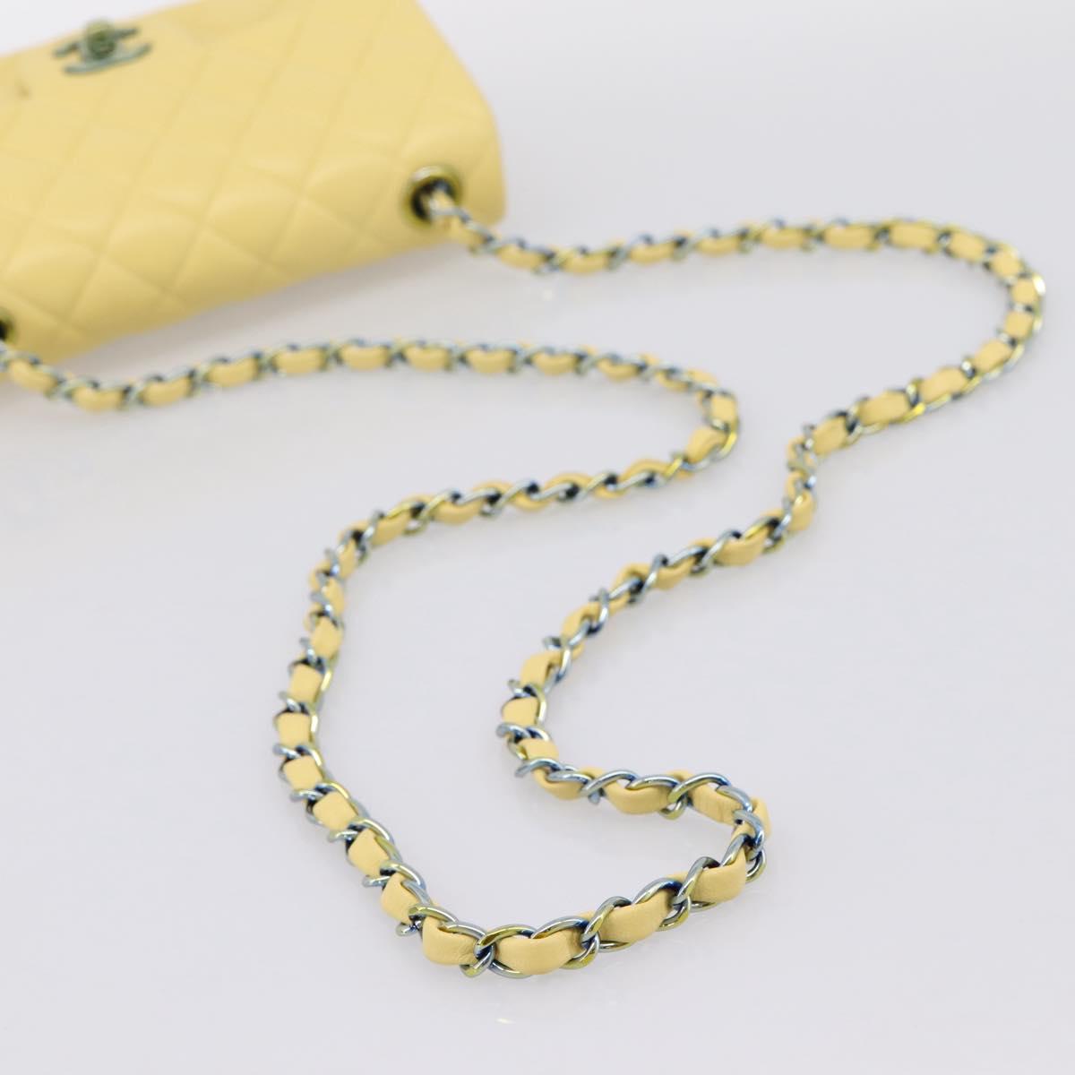 CHANEL Mini Matelasse 20 Chain Shoulder Bag Lamb Skin Yellow CC Auth 197490SV