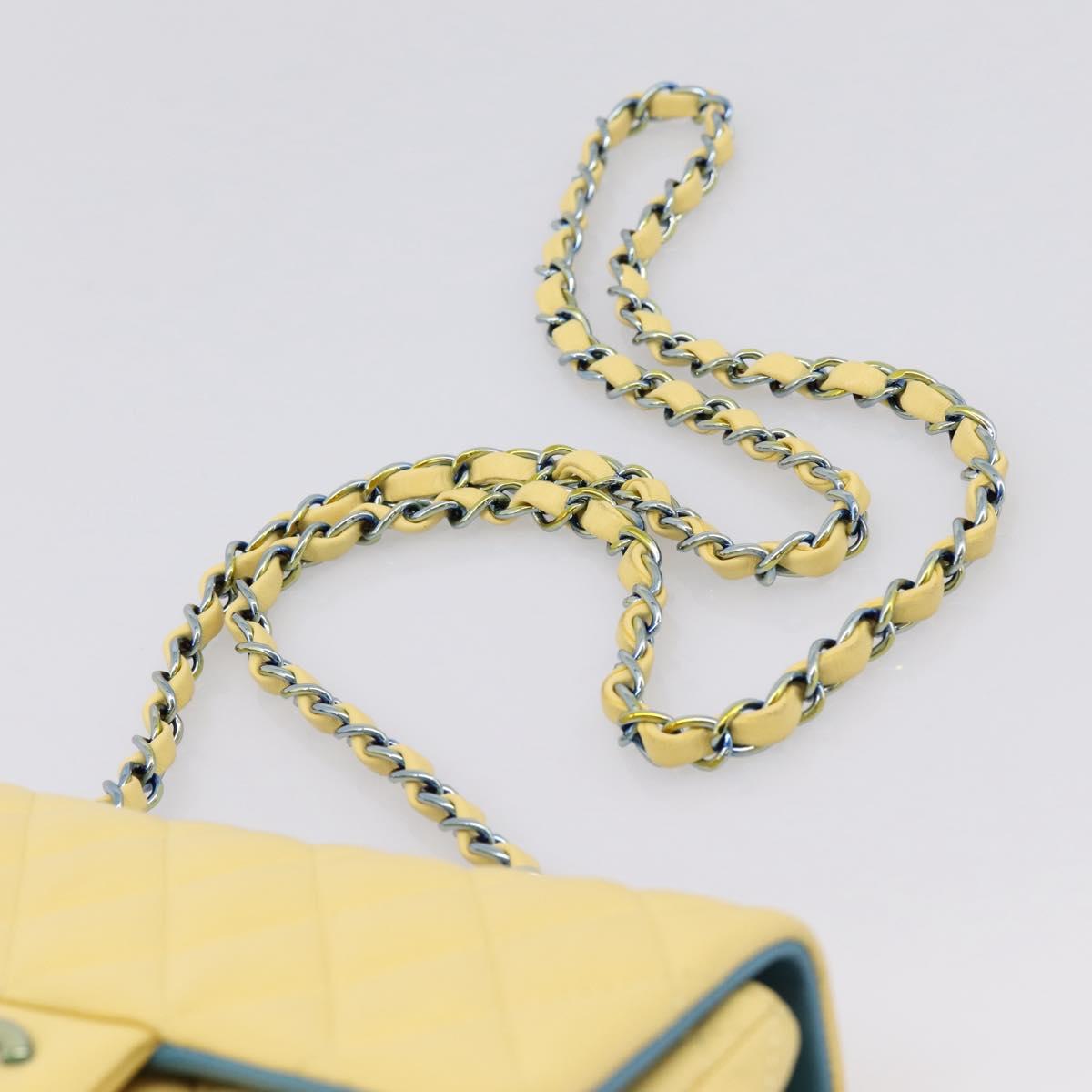 CHANEL Mini Matelasse 20 Chain Shoulder Bag Lamb Skin Yellow CC Auth 197490SV