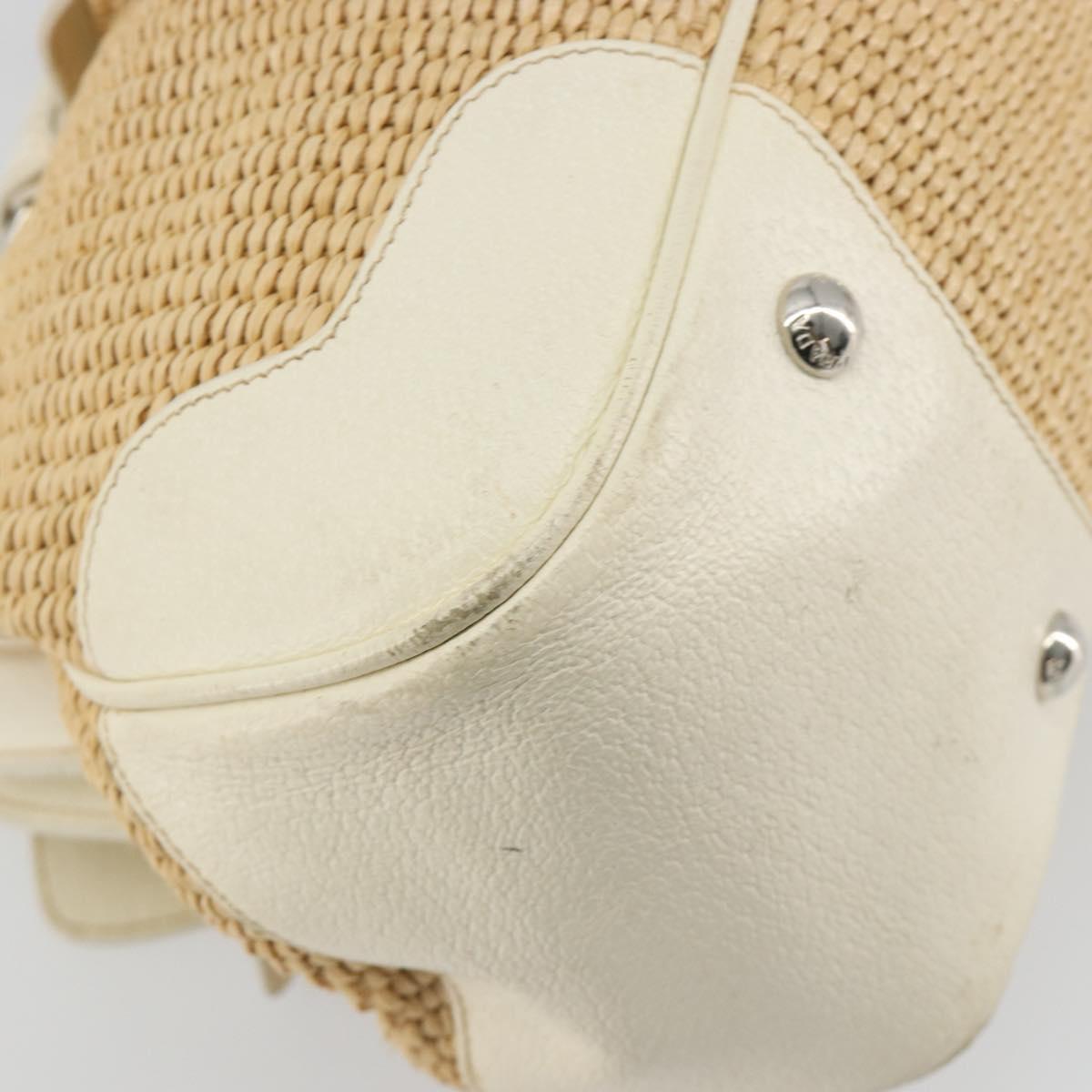 PRADA Hand Bag Straw Beige Silver Auth 197502A