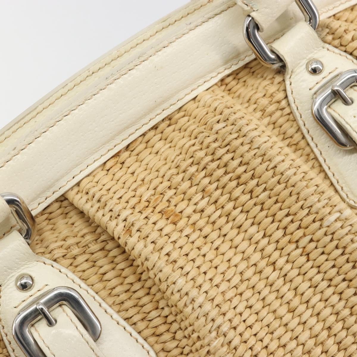 PRADA Hand Bag Straw Beige Silver Auth 197502A