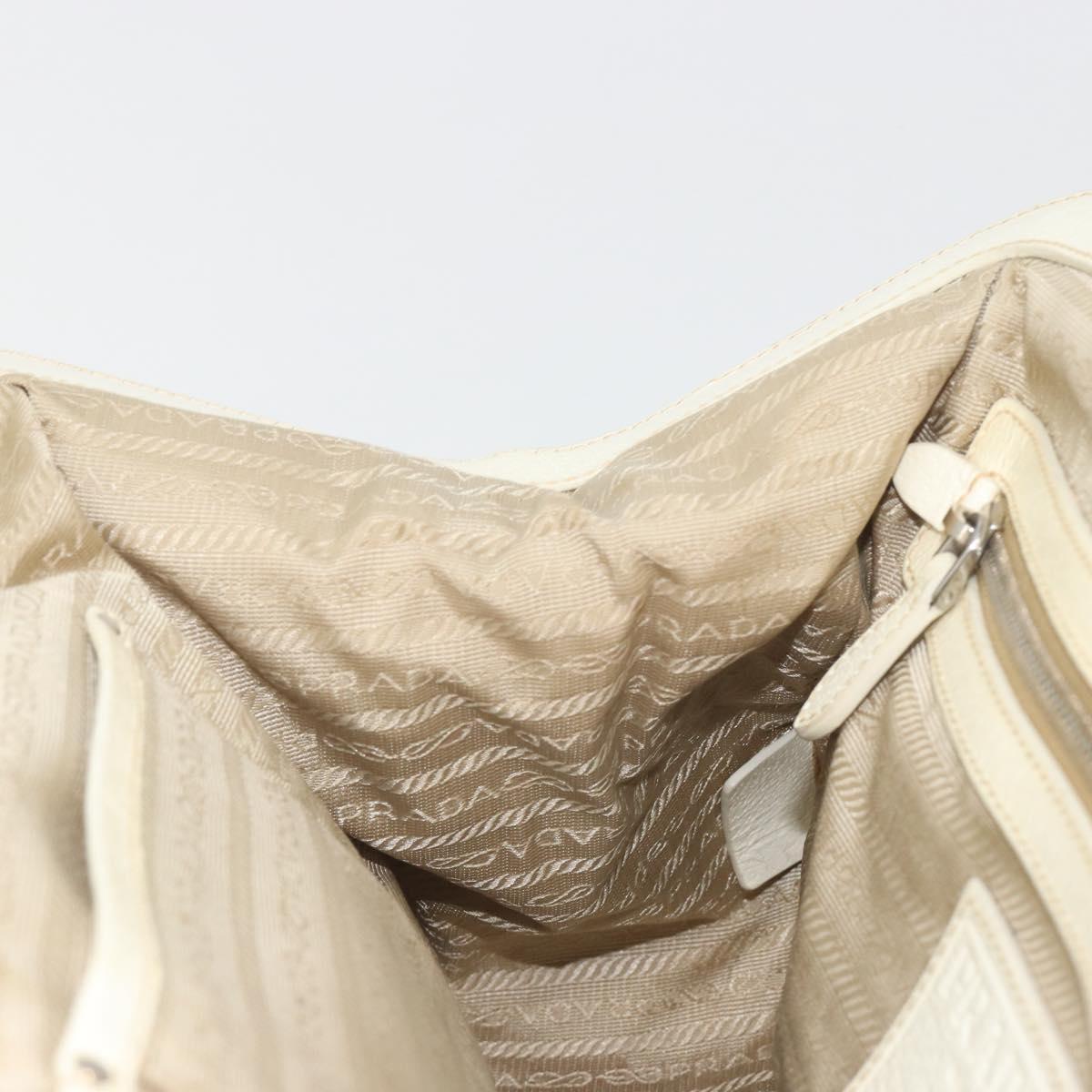 PRADA Hand Bag Straw Beige Silver Auth 197502A