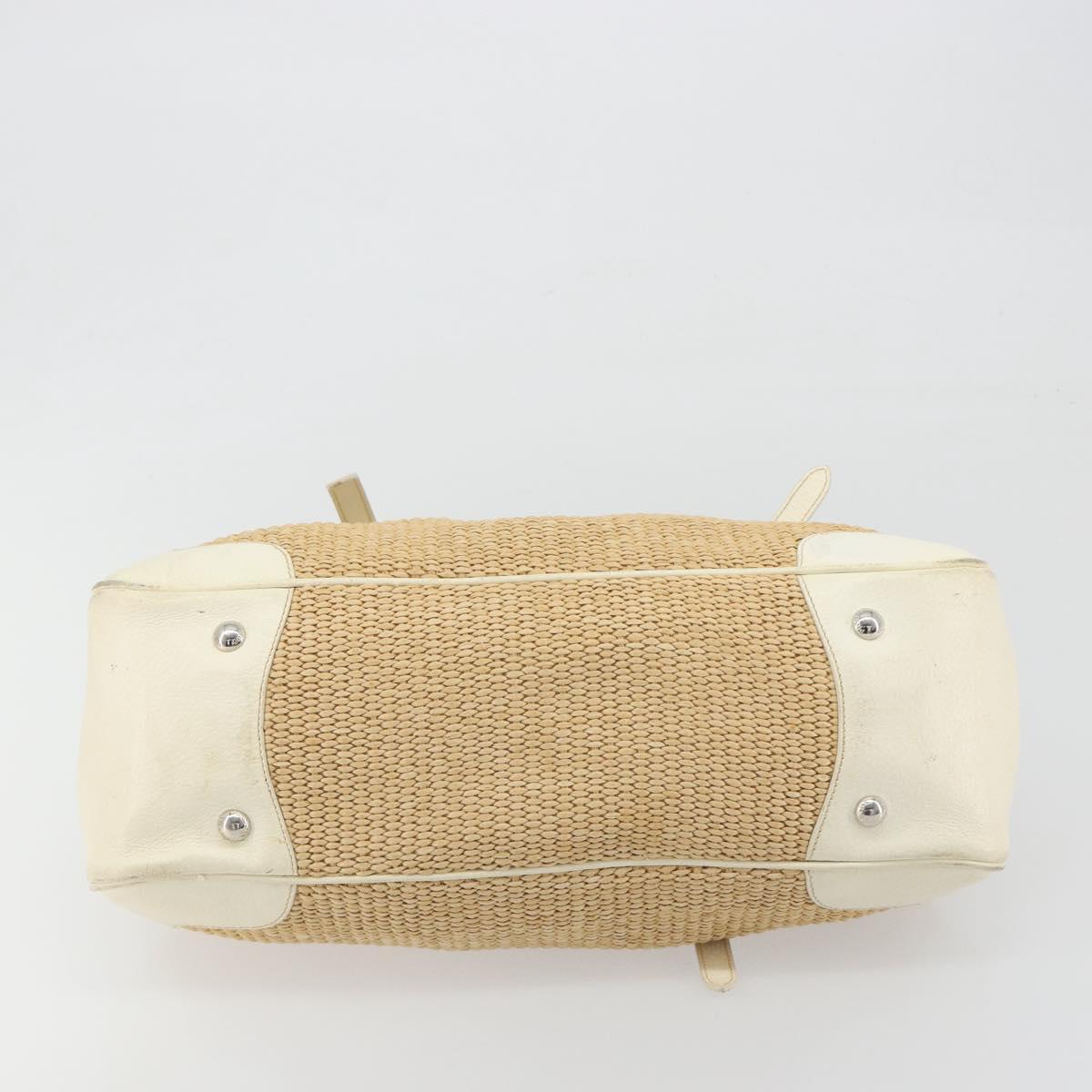 PRADA Hand Bag Straw Beige Silver Auth 197502A
