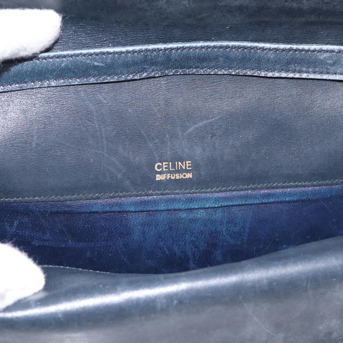 CELINE Macadam Canvas Shoulder Bag PVC Navy Gold Auth 197504