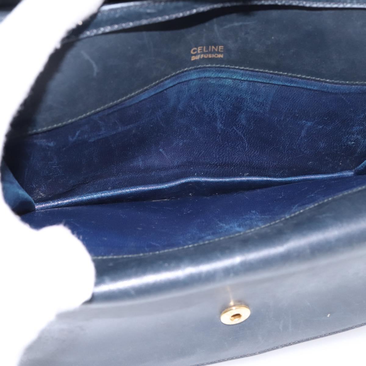 CELINE Macadam Canvas Shoulder Bag PVC Navy Gold Auth 197504