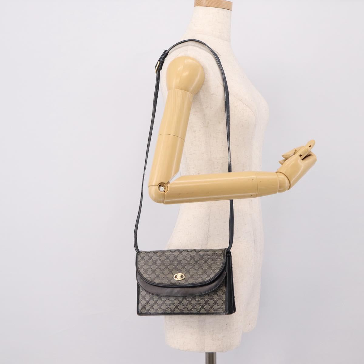 CELINE Macadam Canvas Shoulder Bag PVC Navy Gold Auth 197504