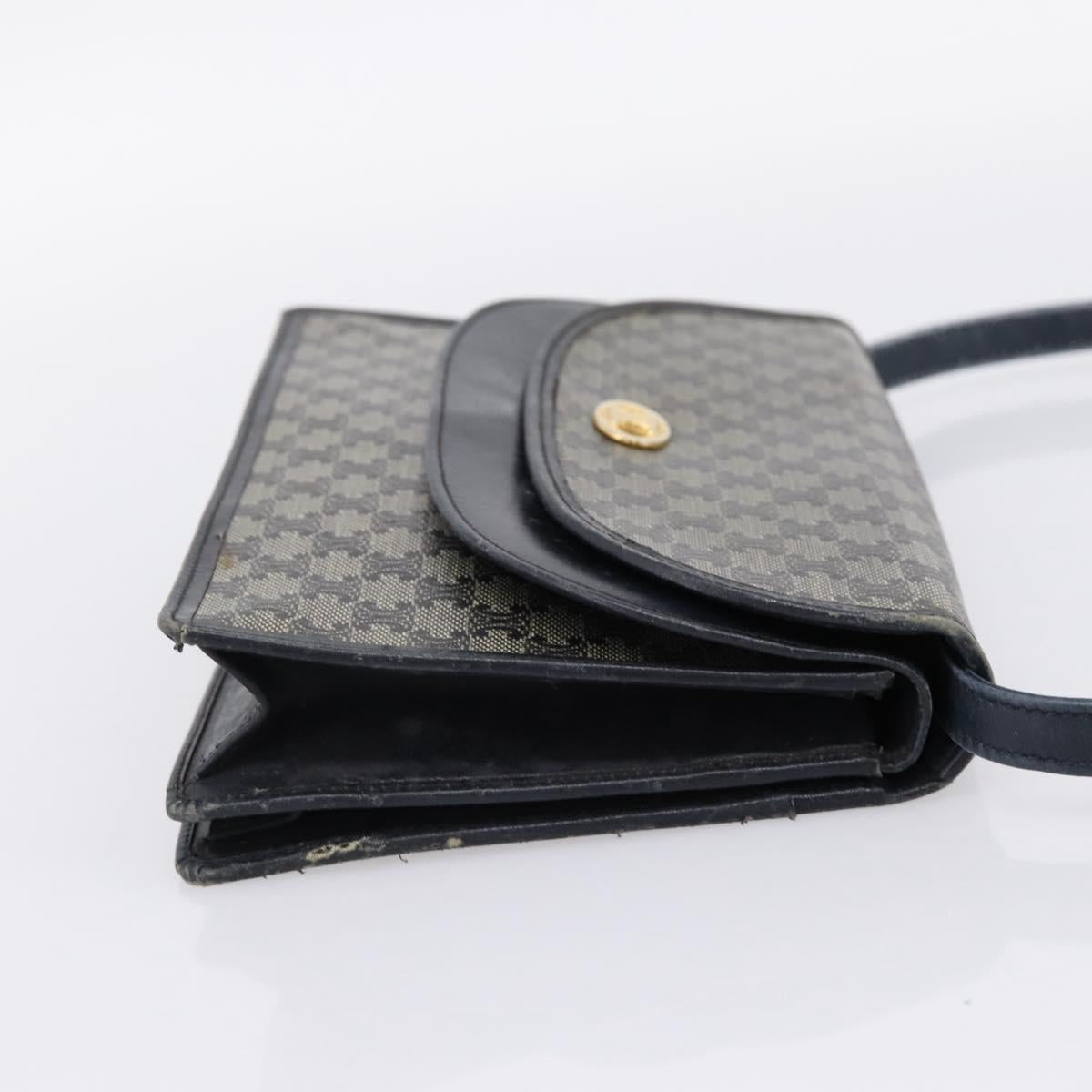 CELINE Macadam Canvas Shoulder Bag PVC Navy Gold Auth 197504