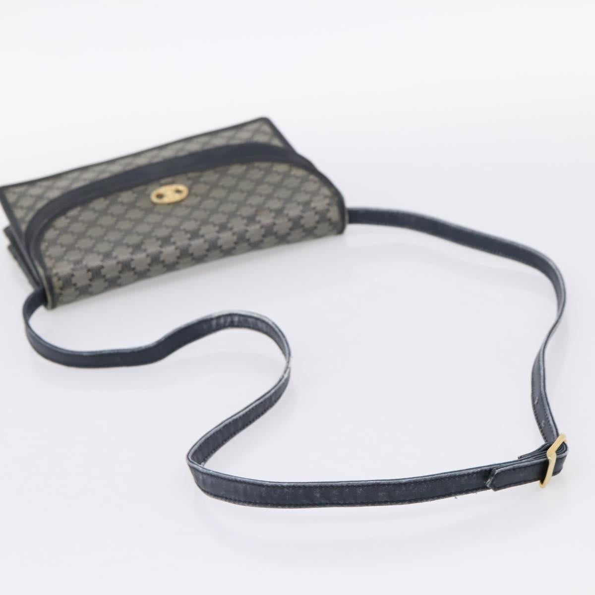 CELINE Macadam Canvas Shoulder Bag PVC Navy Gold Auth 197504