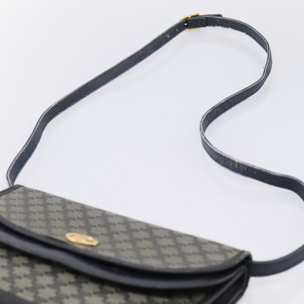 CELINE Macadam Canvas Shoulder Bag PVC Navy Gold Auth 197504
