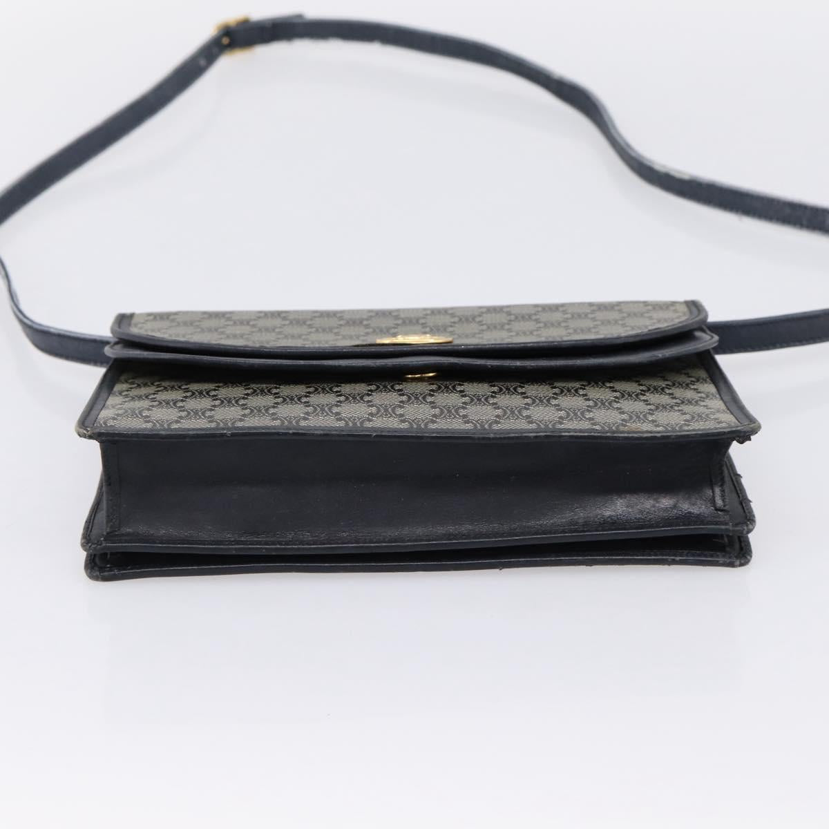 CELINE Macadam Canvas Shoulder Bag PVC Navy Gold Auth 197504