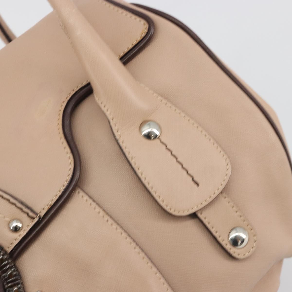 Salvatore Ferragamo Gancini Hand Bag Leather Beige Silver Auth 197508A