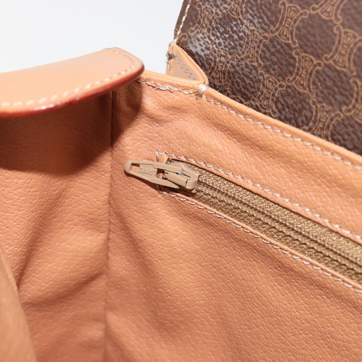 CELINE Macadam Canvas Circle Shoulder Bag PVC Leather Brown Gold Auth 197510A