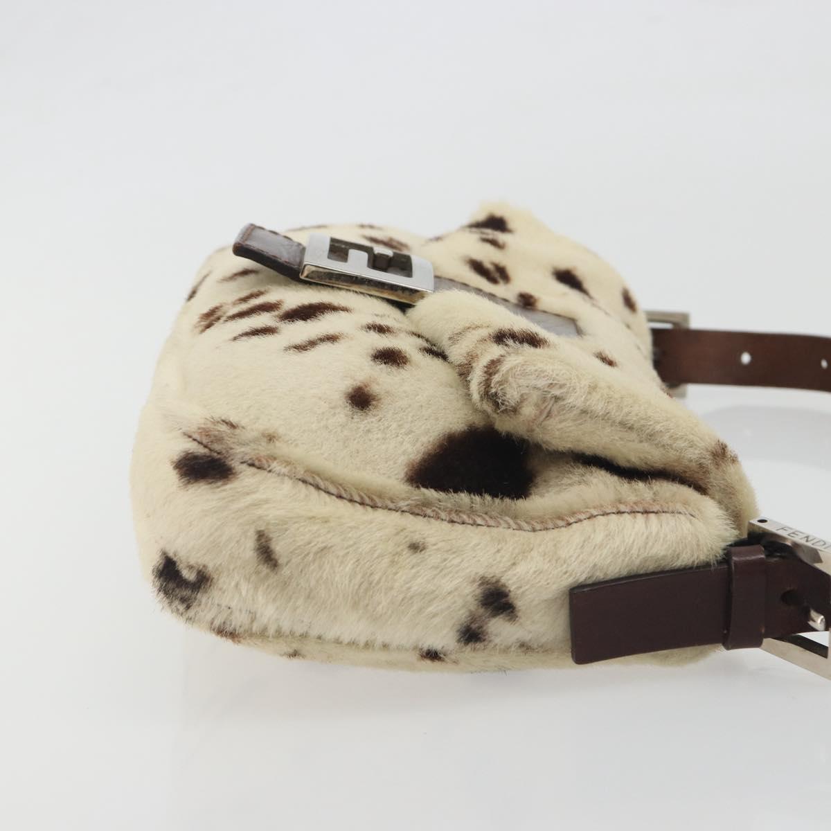 FENDI Mamma Baguette Shoulder Bag fur Ivory Silver Auth 197511SAM