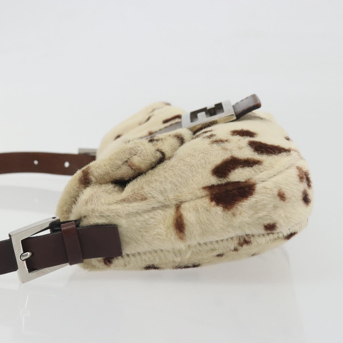 FENDI Mamma Baguette Shoulder Bag fur Ivory Silver Auth 197511SAM