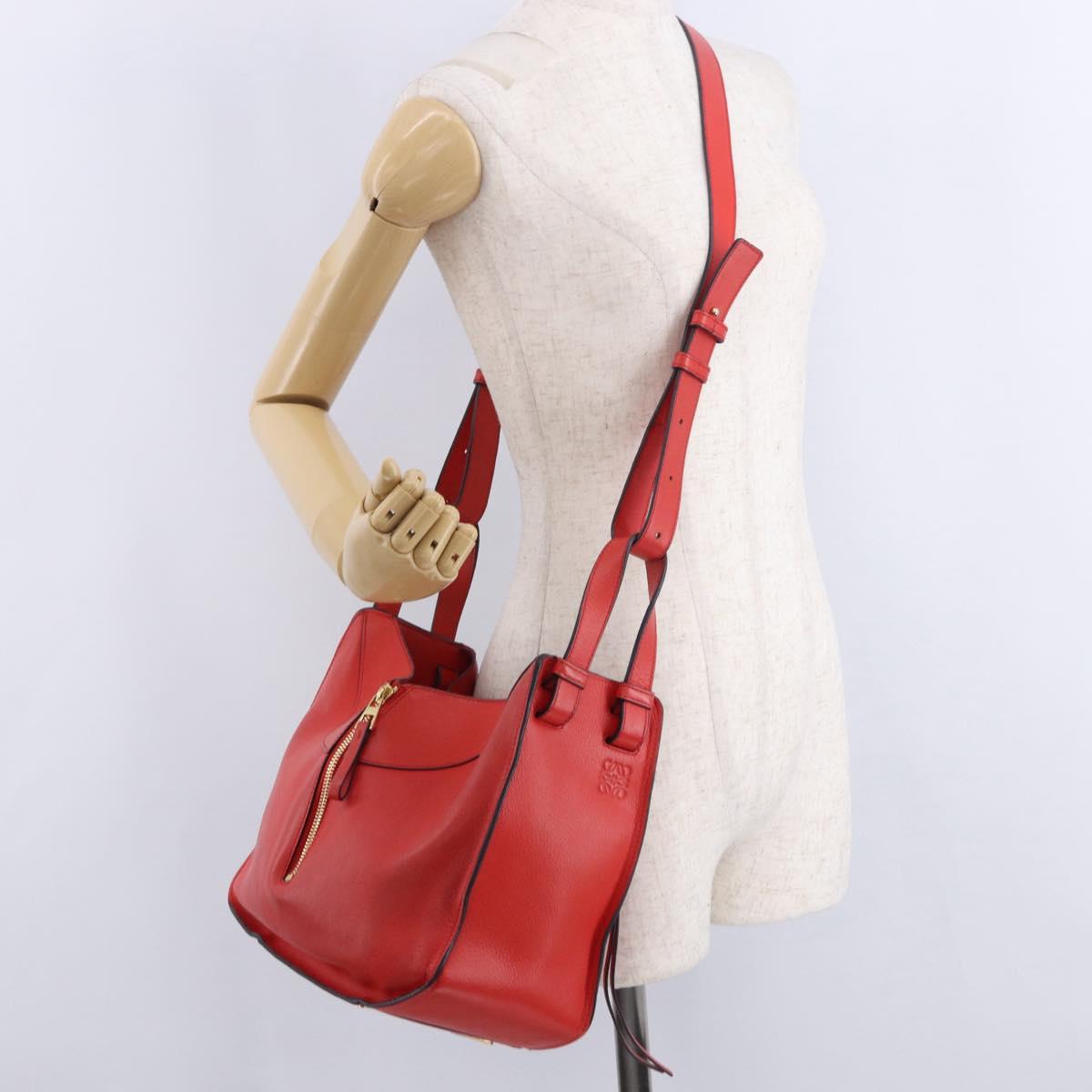LOEWE Hammock Hand Bag Leather 2way Red Gold Auth 197512A