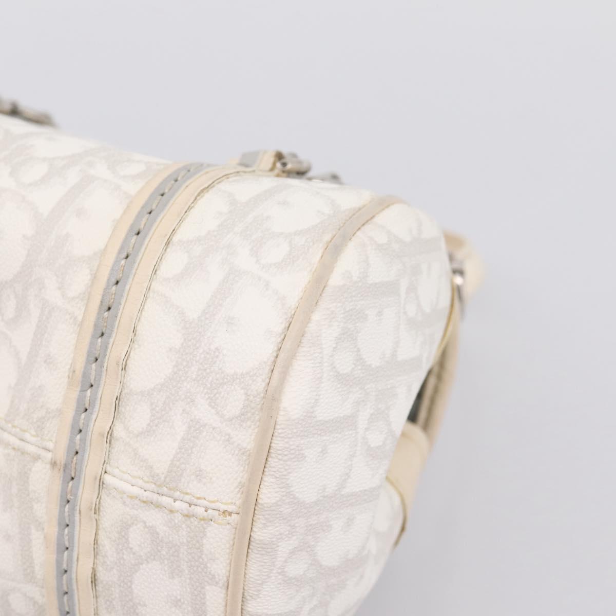 Christian Dior Trotter Canvas Romantic Hand Bag PVC White Silver Auth 197513V