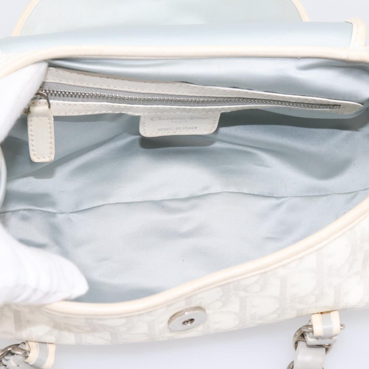 Christian Dior Trotter Canvas Romantic Hand Bag PVC White Silver Auth 197513V