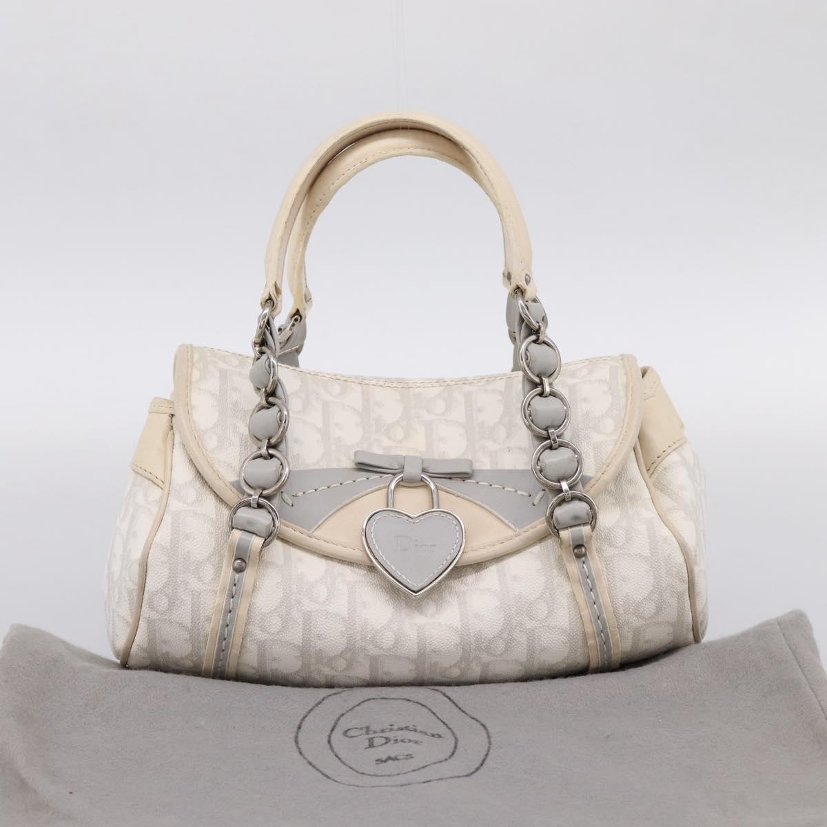 Christian Dior Trotter Canvas Romantic Hand Bag PVC White Silver Auth 197513V