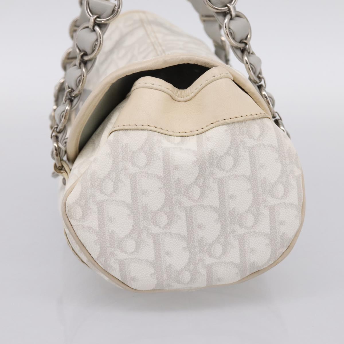 Christian Dior Trotter Canvas Romantic Hand Bag PVC White Silver Auth 197513V