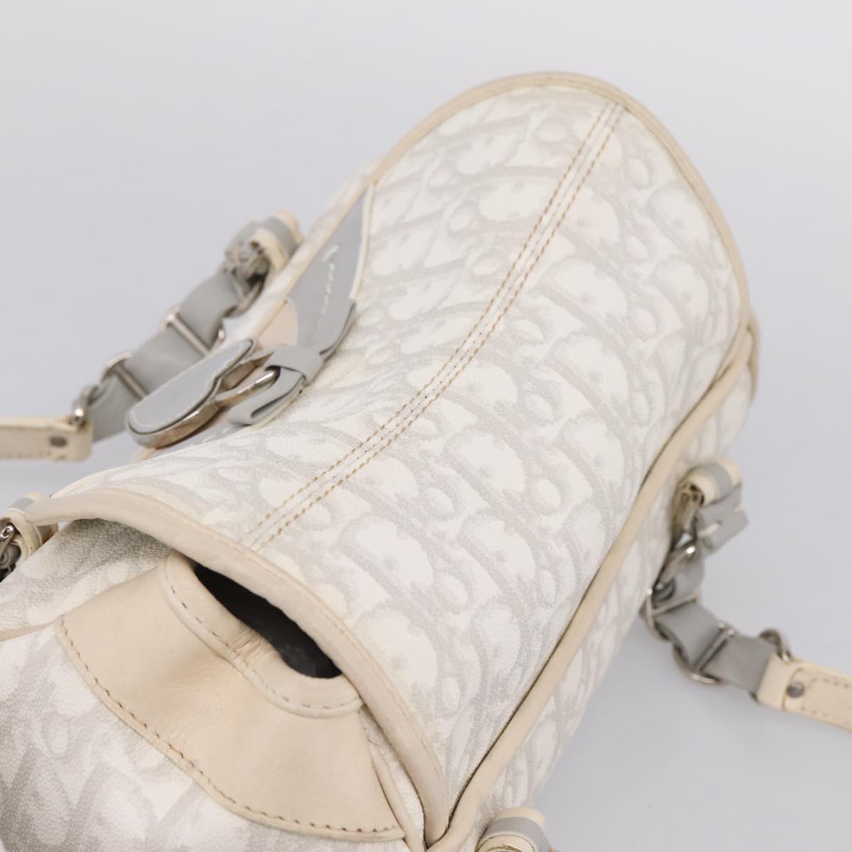 Christian Dior Trotter Canvas Romantic Hand Bag PVC White Silver Auth 197513V