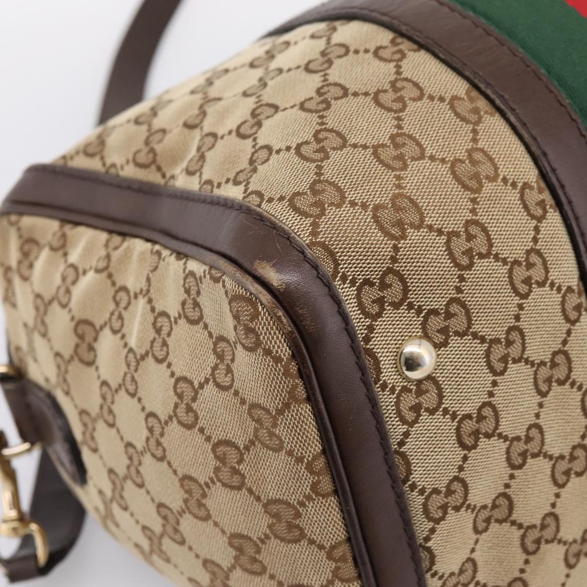 GUCCI GG Canvas Web Sherry Line Boston Bag 2way Beige Gold 247205 Auth 197515