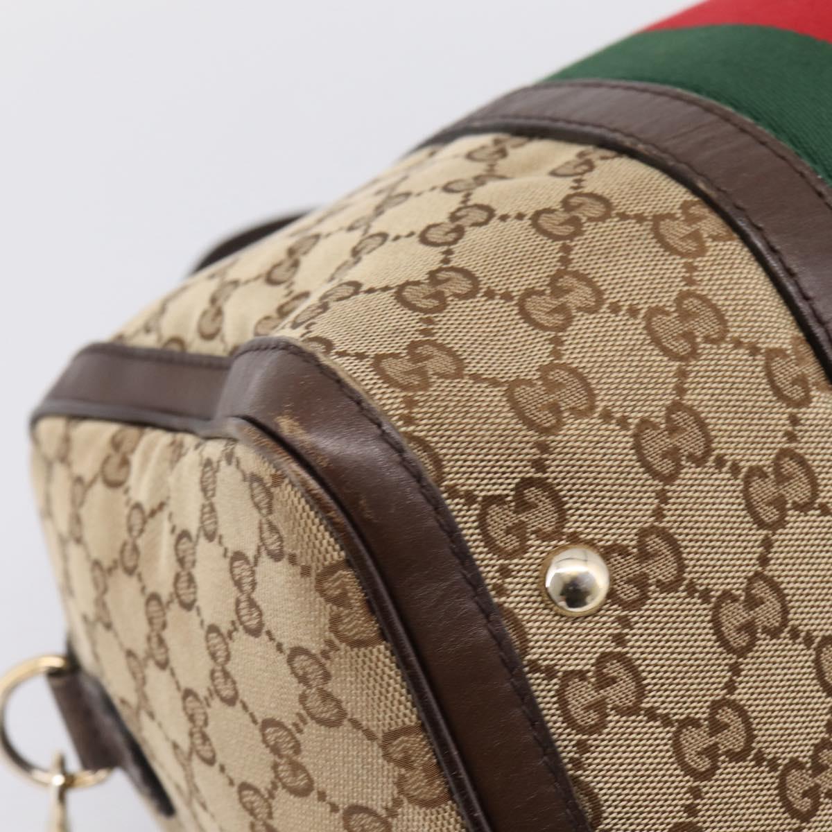 GUCCI GG Canvas Web Sherry Line Boston Bag 2way Beige Gold 247205 Auth 197515