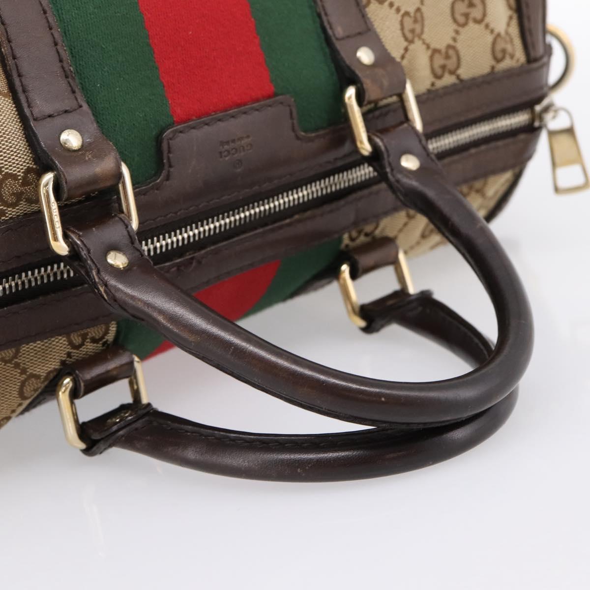 GUCCI GG Canvas Web Sherry Line Boston Bag 2way Beige Gold 247205 Auth 197515