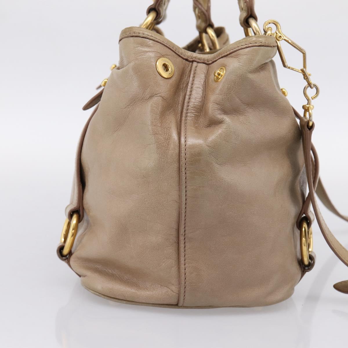 Miu Miu Hand Bag Vitello Lux Leather 2way Beige Gold Auth 197516A