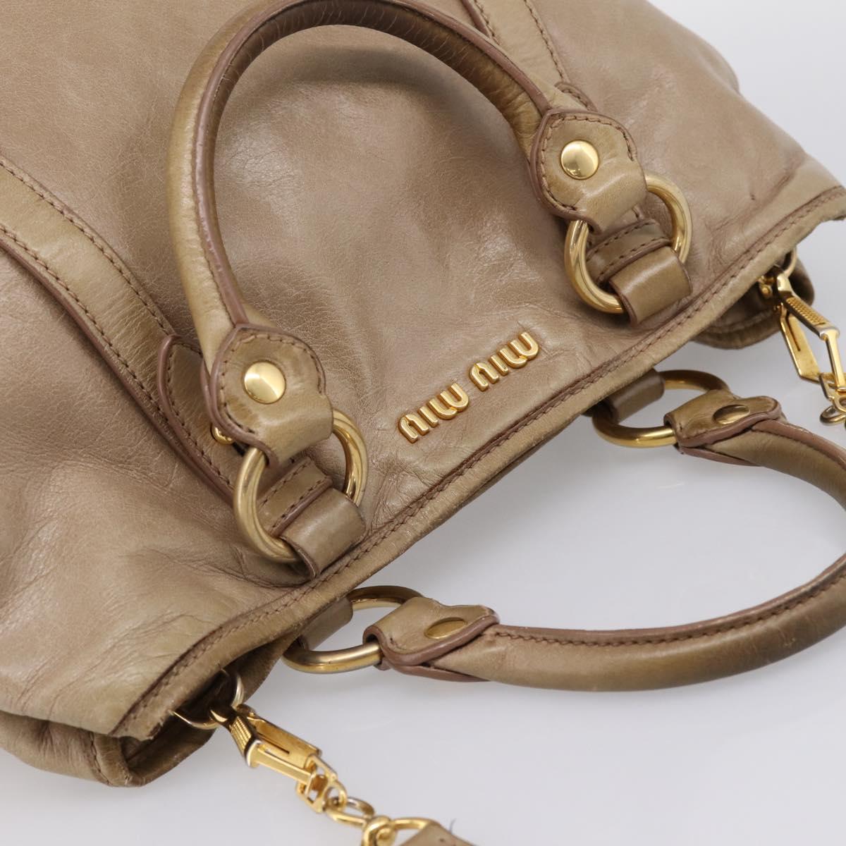 Miu Miu Hand Bag Vitello Lux Leather 2way Beige Gold Auth 197516A
