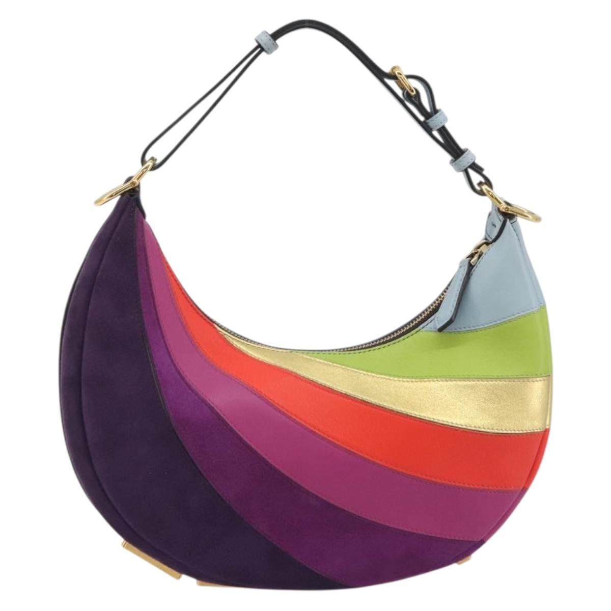 FENDI Graffiti Shoulder Bag Leather Multicolor Gold Auth 197520M