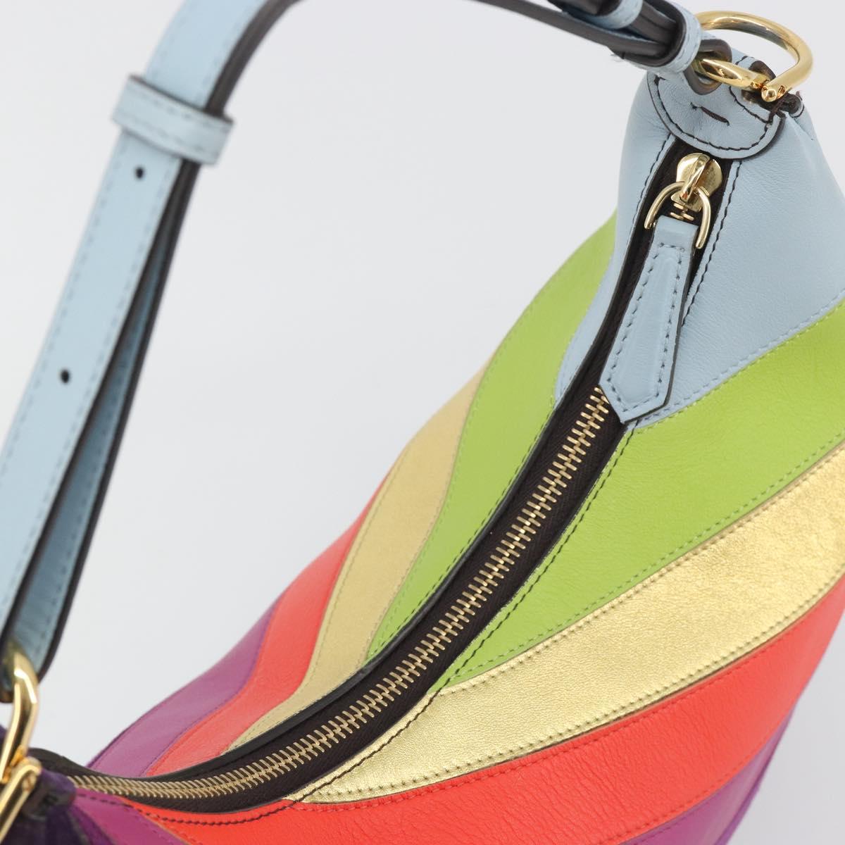 FENDI Graffiti Shoulder Bag Leather Multicolor Gold Auth 197520M